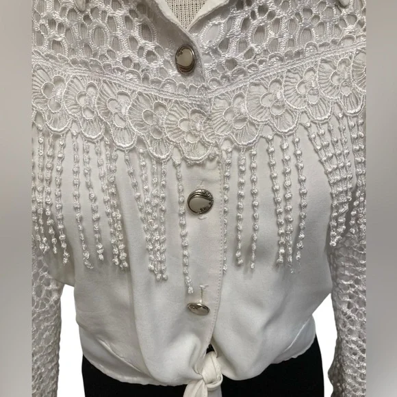 Vintage Western Fringed Crop Top, Lace, White, Women’s, Rodeo, Festival, Small - Picture 5 of 11